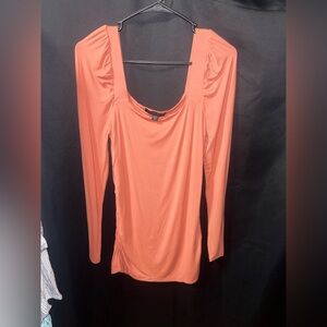 Boston Proper Coral Long Sleeve Square Neck Top